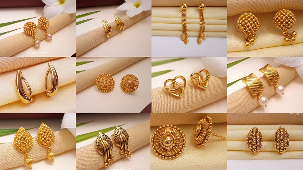 Stud Gold Earrings Designs With Price And Weight